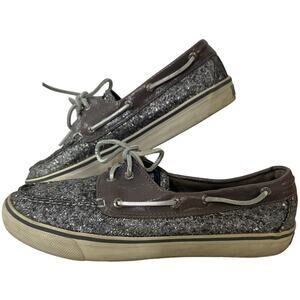 SPERRY Silver Sequin Boat Top Sliders Shoes Size 9